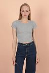 Camisole Fabric Short Sleeve Basic Women's Blouse-Grey-Melange