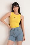 Camisole Fabric Off Written Women's Crop-Yellow