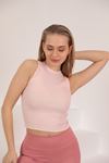 Camisole Fabric Piping Crew Neck Sleeveless Women's Blouse-Light Pink