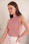 Camisole Fabric Halter Collar Women's Blouse-Light Pink