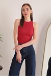 Camisole Fabric Halter Collar Women's Blouse-Red