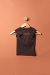 Camisole Ткань с круглым вырезом и открытой передней женской блузкой-Коричневый