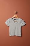 Camisole Fabric V-Neck Short Sleeve Women's Blouse-Gray Melange