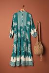 Viscose Fabric Leaf Pattern Women's Shirt Dress-Mint