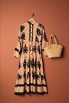 Viscose Fabric Ethnic Pattern Women's Shirt Dress-Tan