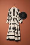 Viscose Fabric Ethnic Pattern Women's Shirt Dress-Cream