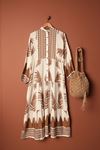 Viscose Fabric Leaf Pattern Women's Shirt Dress-Ecru/Camel