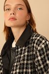 Channel Woven Fabrics Shirt Collar Hip Height Striped Women Jacket - Black