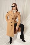 Woven Fabric Liquid Proof Oversize Women's Tan Trench Coat