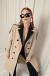 Woven Fabric Liquid Proof Women's Stone Trench Coat