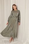 Shiny Fabric Plain Women's Khaki Dress