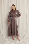 Shiny Fabric Plain Women's Coffee Dress