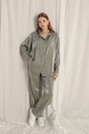 Shiny Fabric Striped Women's Khaki Suit