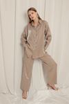 Shiny Fabric Striped Women's Mink Suit