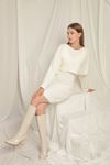 Ecru Dress Set with Knitted Fabric Sweater