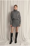 Knitwear Fabric Turtleneck Sweater Anthracite Skirt Set