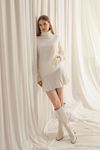 Knitwear Fabric Turtleneck Sweater Ecru Skirt Set