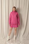 Knitwear Fabric Turtleneck Sweater Fuchsia Skirt Set