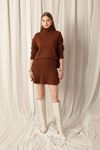 Knitwear Fabric Turtleneck Sweater Plum Skirt Set