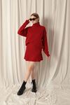 Knitwear Fabric Turtleneck Sweater Red Skirt Set