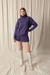 Knitwear Fabric Turtleneck Sweater Lilac Skirt Set