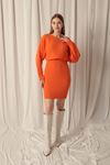 Orange Dress Set with Knitted Fabric Sweater