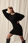 Black Dress Set with Knitted Fabric Sweater