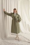 Woven Fabric Liquid Proof Tie Detailed Women's Khaki Trench Coat