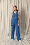 Indigo Women's Suit with Knitted Fabric Vest