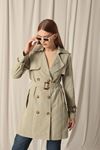 Woven Fabric Liquid Proof Buttoned Back Women's Mint Trench Coat