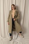 Woven Fabric Waterproof Buttoned Women's Dark Khaki Trench Coat