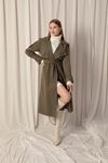 Woven Fabric Waterproof Buttoned Women's Dark Khaki Trench Coat