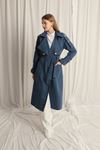 Woven Fabric Waterproof Buttoned Women's Indigo Trench Coat