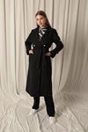 Woven Fabric Waterproof Buttoned Women's Black Trench Coat