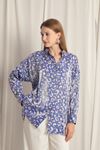 Shiny Fabric Leopard Pattern Women's Blue Shirt