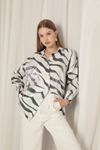 Shiny Fabric Zebra Pattern Women's Ecru Shirt