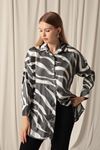 Shiny Fabric Zebra Pattern Women's Black Shirt