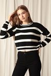 Knitwear Fabric Striped Women's Black Sweater