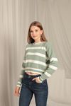 Knitwear Fabric Striped Women's Mint Sweater