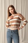 Knitwear Fabric Striped Women's Camel Sweater