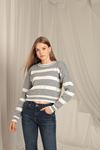 Knitwear Fabric Striped Women's Gray Sweater