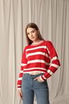 Knitwear Fabric Striped Women's Red Sweater