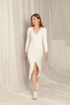 Knitwear Fabric Buttoned Women's White Dress