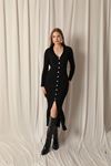 Knitwear Fabric Buttoned Women's Black Dress