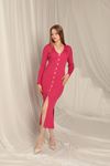 Knitwear Fabric Buttoned Women's Fuchsia Dress