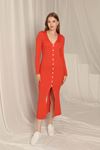 Knitwear Fabric Buttoned Women's Orange Dress