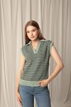 Knitwear Fabric Striped Women's Crop Mint Sweater