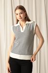 Knitwear Fabric Striped Women's Crop Ecru Sweater