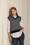 Knitwear Fabric Striped Women's Crop Navy Blue Sweater