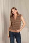 Knitwear Fabric Striped Women's Crop Tan Sweater